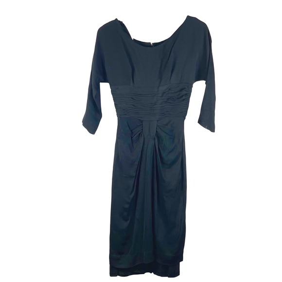 Maggi Stover Dresses & Skirts - VTG 1950's Maggi Stover Black‎ Ruched Dolman Sleeve Midi Dress Women Size Petite